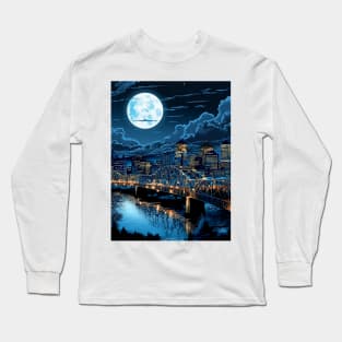 Full Blue Moon Over Portland Oregon Long Sleeve T-Shirt